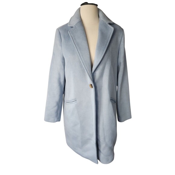 H Halston Brushed Wool Pea Coat Womens M Light Blue Mid-length Preppy Old Money - Picture 1 of 9
